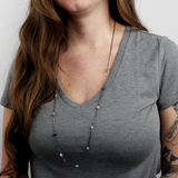 Extra Long Quartz Station Chain: Oxidized Sterling Silver