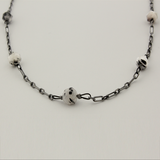 Extra Long Quartz Station Chain: Oxidized Sterling Silver